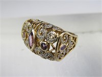 925 Marked Gold Toned Ring w/ Amethyst Stones