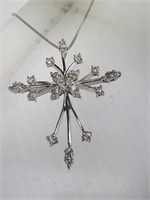 925 Sterling Silver & CZ Cross Pendant Necklace