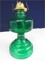 Green Glass Hurricane Oil Lamp w/ Glass Shade