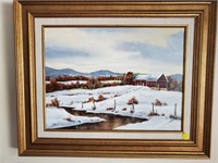Barn in the Snow painting by Libby Eckert