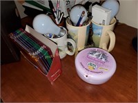 misc mugs, bulbs, discs