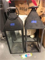 Two 26" Tall Large Black Metal Carriage Lanterns