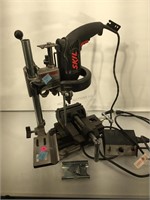 Drill press stand with Skil electric drill and