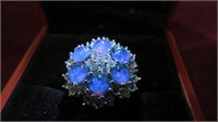 .925 WH SAPPHIRES & GREEN OPALS SZ 7 RING