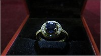 .925 STERLING BLUE/WH SAPPHIRE RING, SZ 7