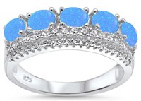 Stunning Blue Opal & White Topaz Crown Ring