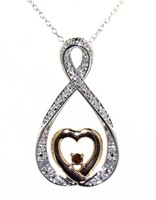 10kt Gold/Sterling Natural Diamond Heart Necklace
