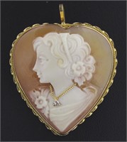 14kt Gold Antique Cameo Diamond Pendant-Brooch