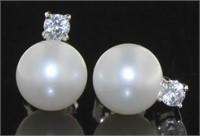 Beautiful White Pearl & White Topaz Stud Earrings