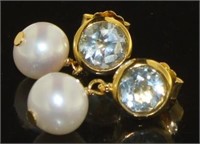 Beautiful White Pearl & Blue Topaz Dangle Earrings