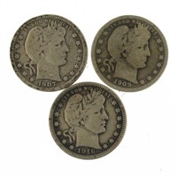 (3) Mixed Date Barber Silver Quarters