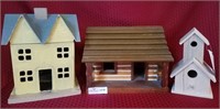 3 hand crafted bird houses 11”x8”x8”