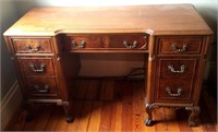 French form mahogany knee hole desk with flame