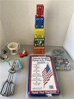 Vintage blocks (plastic) mixer, flag, misc