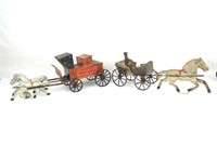 Two antique Tin Wagon Toys Yankee Notions & wagon