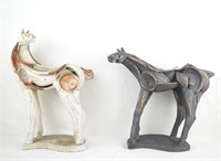 2 Signed Art Horse Sculptures Yin & Yang Bases