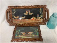 Vintage Mexican feather art carved wood frames