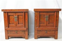 Pr Chinese Red Lacquer Wood Side Cabinets