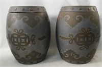 Chinese Pewter and Brass Barrel Garden Seats