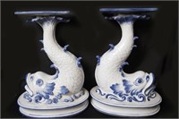Pair Italian hand painted ceramic Dolphins