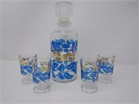 Shot Glass & Decanter Set - Blue & Gold Leaves