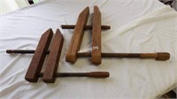 Two Antique Wooden Clamps - A
