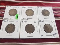 1860,61,2-63,64and 65 Indian Head Cents G/AG