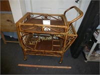 Mid Century Bamboo Patio Bar Cart / Tea Cart