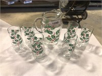 Christmas Pitcher w/ (6) Glasses