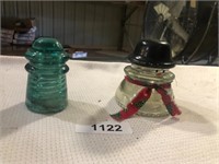 (2) Glass Insulators - 1 Painted as Snowman