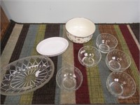 Oval serving bowls and five desert cups, etc