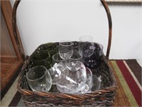 A basket full of misc wine glasses