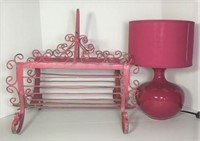 Pink Painted Magazine Rack & Table Lamp