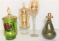 Glass Jars & Candle Holder Lot of 4