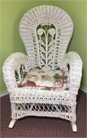 White Wicker Rocking Chair with Peacock