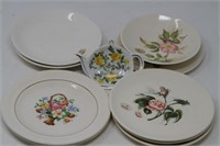 10 piece lot small plates and bowl most have flowe