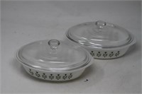 2 Oval Ovenware dishes w/ lids 1 qt 9" in long