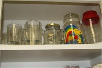 Large lot of glass mugs,jars and snoopy canister