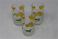 3 flowered Juice glasses