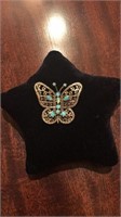 14K YELLOW GOLD BUTTERFLY PIN W/ 10 OPALS