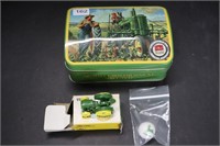 JOHN DEERE TIN CASE W/ "D" TRACTOR AND MARBLE