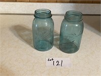 2 Blue Mason Jars # 10