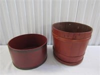 2 Red Wooden Buckets Taller is 11" T
