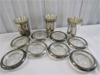 3 Silver Plated Cups & 8 Silverplate Coasters