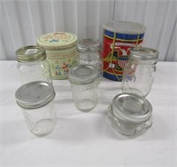 Mason Jars & 2 Tin Cans Eagle Can is 6 1/2" T