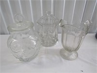 2 Glass Jars & 1- 9" T Glass Pitcher