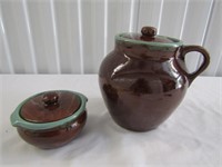 Brown & Blue Ceramic 7" T Crock & Bowl