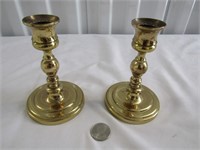 2 Gold Colored Candlestick Holders 5" T