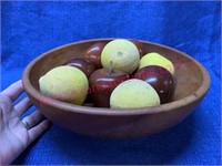 Wooden bowl w/ wooden fruit
