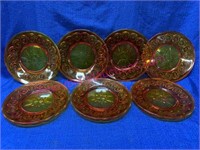 (7) Smith glass moon & stars amberina plates